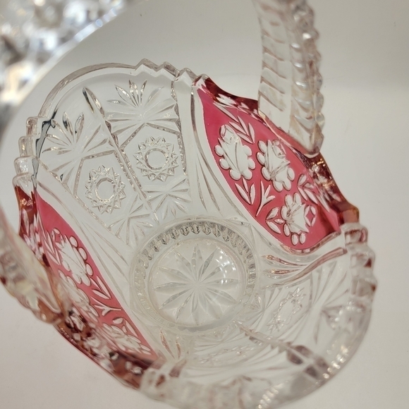 Anna Hütte Bleikristall German Lead Crystal Basket Candy Dish Cut Red Clear Vtg - Picture 4 of 6